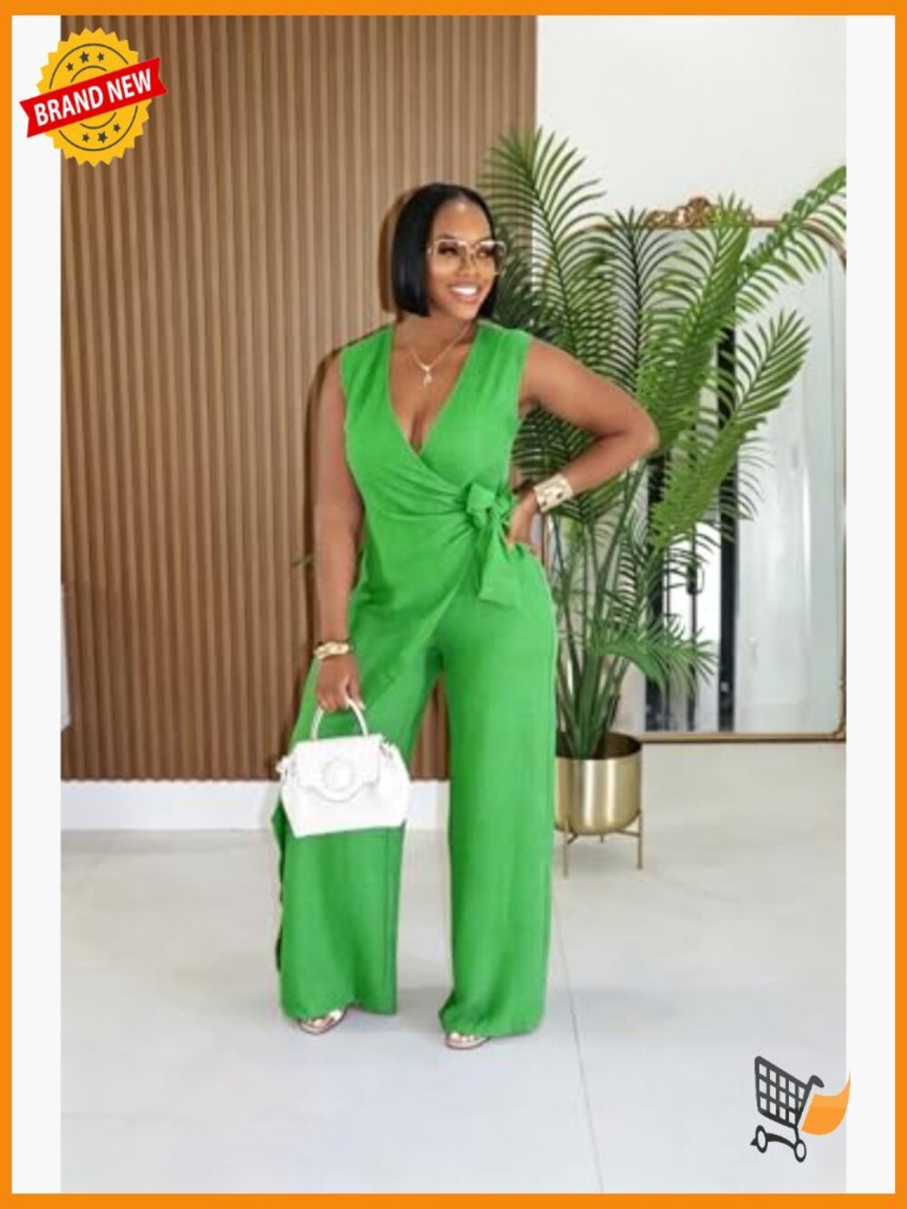 Womens Casual V-Neck Sleeveless Tie Waist Wide Leg Romper Jumpsuit - Picture 4 of 7